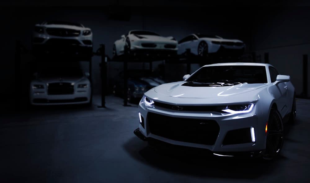 Luxury sports car in a premium garage