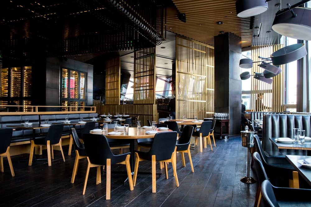Moody fine dining restaurant interior